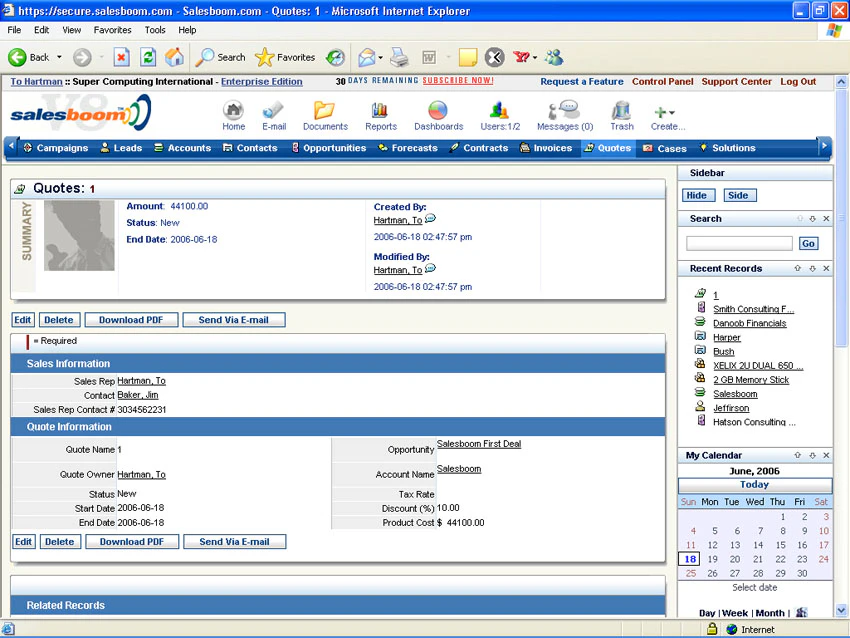 screenshot of Salesboom CRM Suite